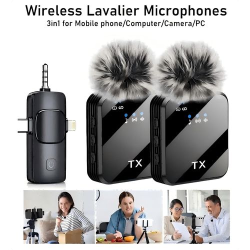 Generic F11-2 3-in-1 Wireless Lavalier Microphone,Noise Reduction Clip-On Mic for iPhone & Android-Black - image 2