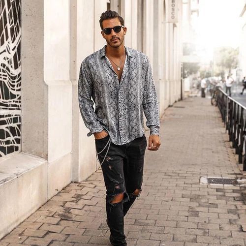 Fashion Men s Snake Print Long Sleeve Casual Shirt White Jumia Nigeria