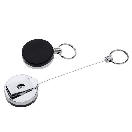 2Pcs Retractable KeyChain Tool Reel Holder Steel Clip Key Ring