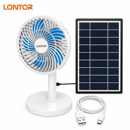 LONTOR High Quality Rechargeable Rotating Table Fan MF043-6- White with solar panel