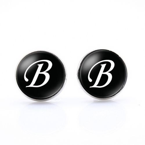 product_image_name-Fashion-Initials Cufflinks Letter B Shirt Accessories - Black Silver-1