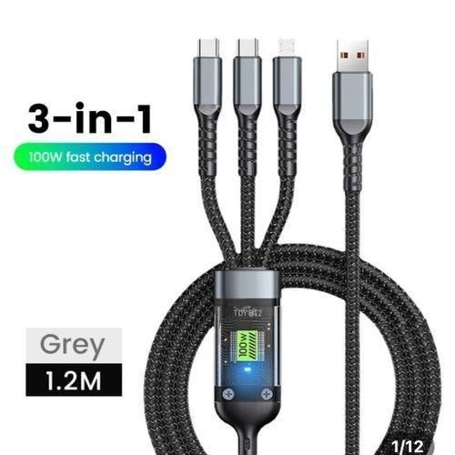 product_image_name-Generic-3 IN 1 100W Ultra-Fast Charging Cable - Black 2M  appie/Android/Type-C-1