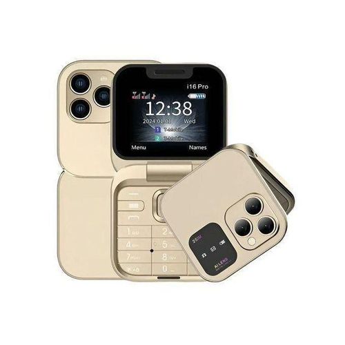 product_image_name-Mtk- i16 Pro Mini Foldable Flip Dual Sim Mobile Phone, Gold -1