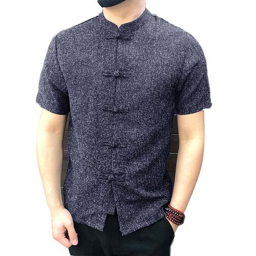 Incerun Vintage Mens Stand Collar Short Sleeve Shirt - Blue | Jumia Nigeria