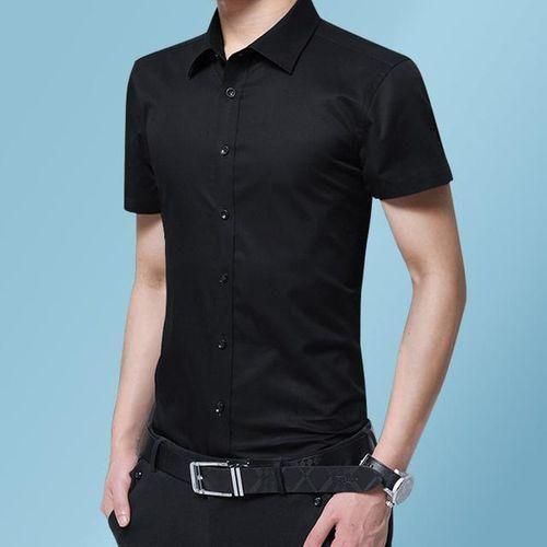 product_image_name-Fashion- Men's Short Sleeve Shirt Black-1