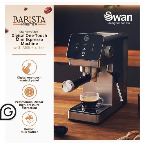 Swan Digital One-Touch Mini Espresso Machine with Milk Frother - 1350W - image 2
