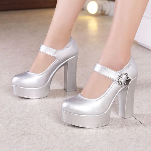 Office silver block heels store
