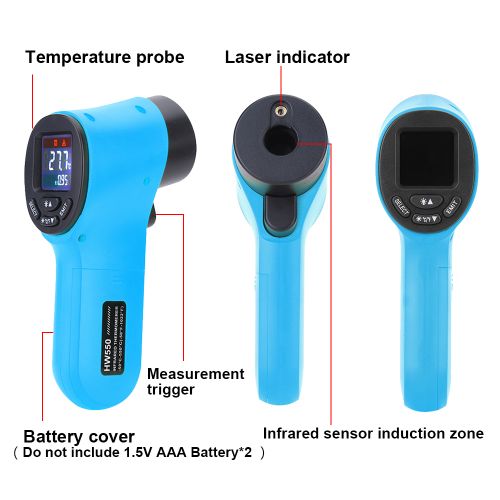 HW550 Digital LCD Infrared Thermometer Non-Contact Laser Industrial  Pyrometer Temperature Gun - Orange