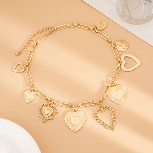 product_image_name-Fashion-Women's Gold Multi-Heart Charm Necklace-4
