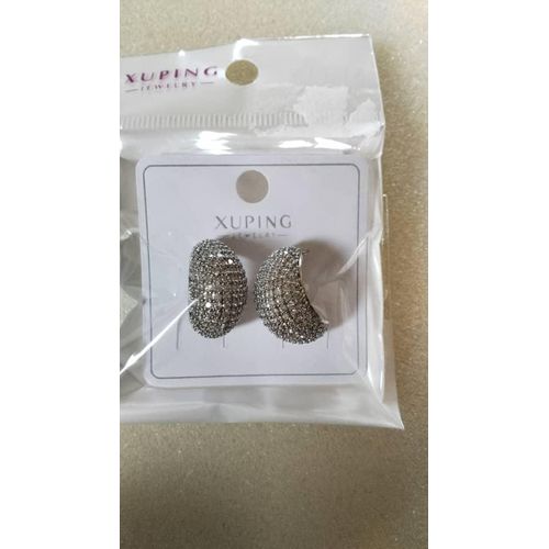 Xuping Silver Dome Earrings with Sparkling Stones