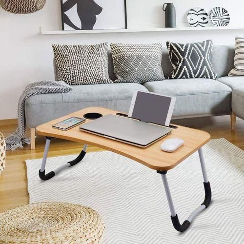 Generic Adjustable Foldable Laptop & Bed Side Table- Brown with Free Gift item - image 2