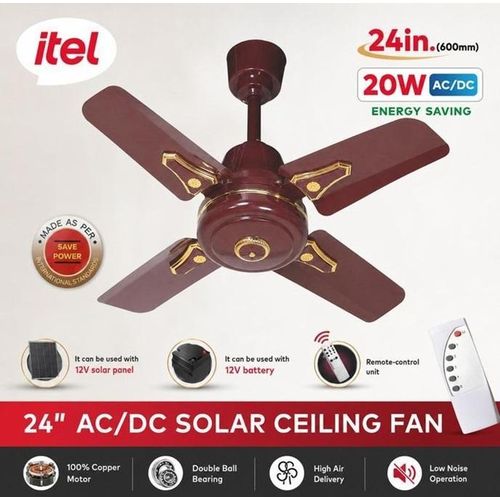 itel 24" 20W Short Blade AC/DC Solar Ceiling Fan with Remote Control 24Inches