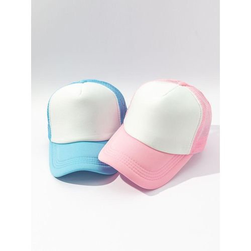 product_image_name-Fashion-2in1 Quality Plain Breathable Face Cap: Sky Blue & Baby Pink-1