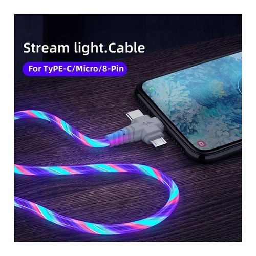 product_image_name-Generic-3 In 1 Led Glow Flowing Charger Cable Luminous Lighting Fast Charging Micro Usb Type C 1 Meter Length For Photo Wire Cord-4