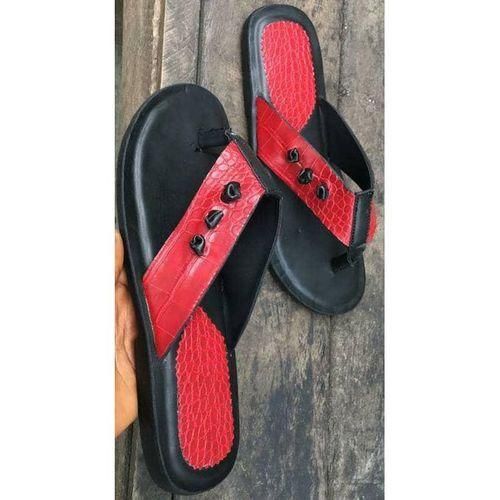 product_image_name-Fashion-Male Leather Smart Toe Slippers - Black/Red-1