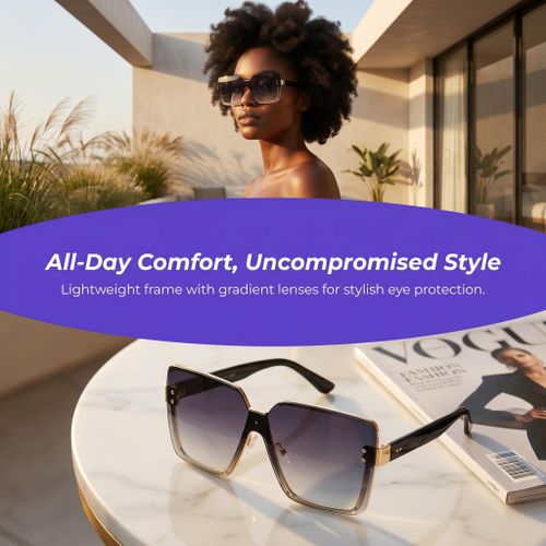 Fashion Women's Oversized Square Frameless Gradient Sunglasses UV Protection - Gray Lenses - image 6
