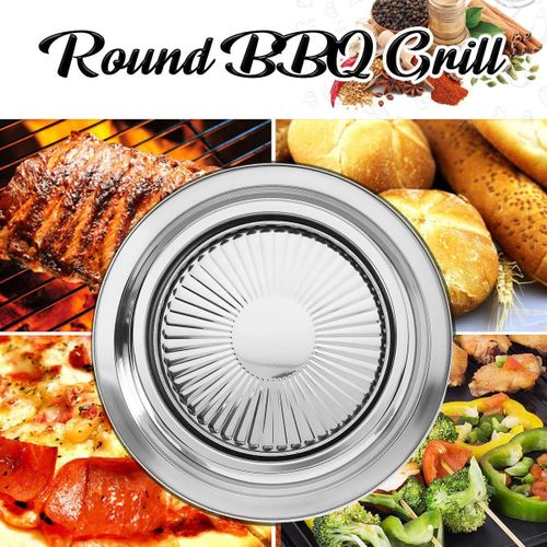 Round Stainless Steel Korean BBQ Grill Plate Barbecue Set Non-stick Pan Set  With Holder