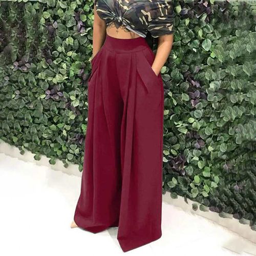 High waist wide leg pleated pants in red