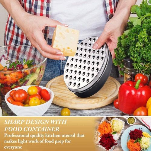 Cheese Grater, Stainless Steel Cheese Grater with Storage Containe and Lid,  Oval Double Face Shredder for Cheese/Vegetables/Fruits