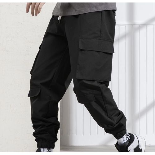 Fashion Black Cargo Pants With Elastic Band