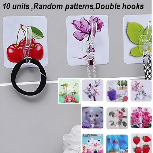 Generic 10 pcs enlarge size Strong Self-adhesive Wall Hook Sticky double Ho oks ra ndom patterns