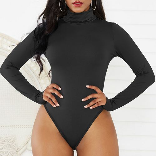 High Neck Long Sleeve Bodysuit - Black