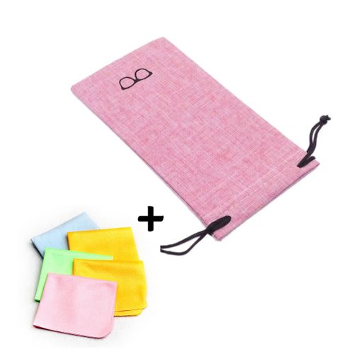 Fashion Drawstring Eyeglasses Pouch With Microfiber Cleaning Cloth