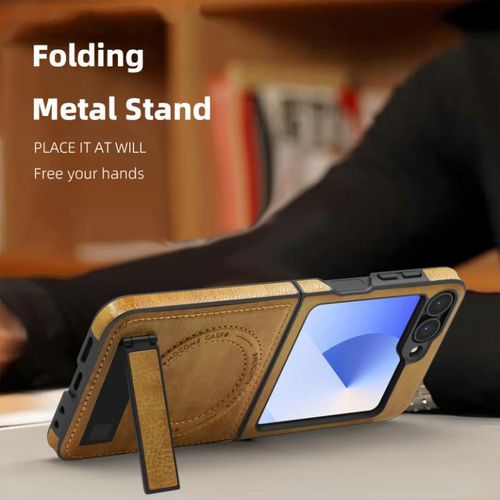 Generic Magsafe quality leather case for Samsung Galaxy Z flip 7 with stand - image 2