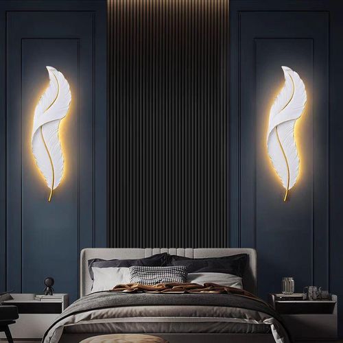 Generic Modern Luxury White Feather Resin LED Wall Sconce - image 2