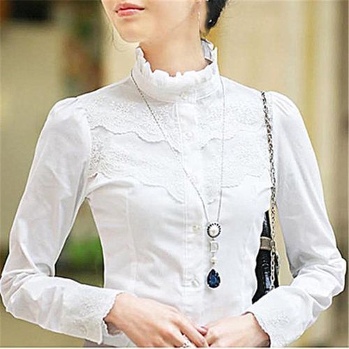 Fashion S Xxl Women Lace Floral Crochet Elegant White Ol Office Blouse Autumn Shirt Jumia Nigeria