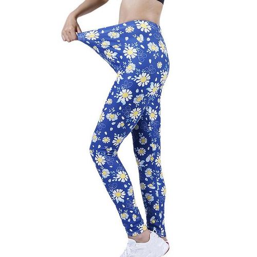 Girls Sports Leggings, Blue Daisy Floral