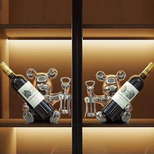 product_image_name-Generic-Adorable & Modern Chrome-Plated Bear Wine Bottle Holder with Corkscrew Set-3
