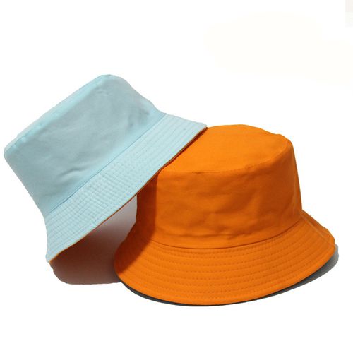 Fashion Black Solid Dots Bucket Hat Two Side Wear UniSimple Bob Caps Hip  Hop Gorros Men Women Panama Cap-Orange-Blue Hat