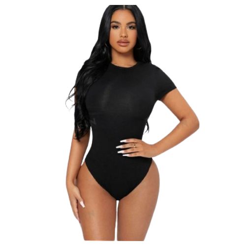 Fashion Luxury Sexy Ladies Short Sleeve Bodysuit - Black