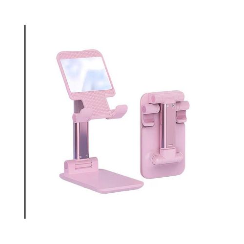 Generic Pink Fold-Flat Phone Stand with Built-In Mirror