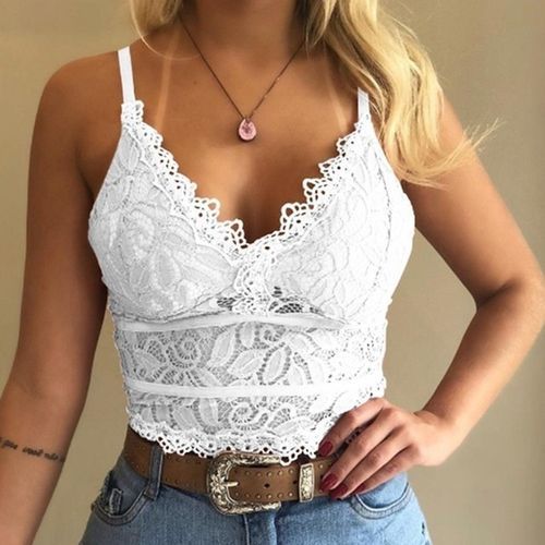 Fashion Floral Bralette Padded Push Up Lace Bras For Women Sexy Lingerie  Corset Camis Underwear Wire Free Sheer Bra Crop S Brassiere(#White A)