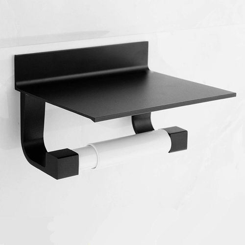 Toilet Paper Holder Stand Black With Shelf Bathroom Wall Mount Stand Storage