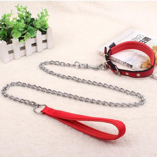 product_image_name-Generic-Chain Link Dog Leash Dog Chain with collar 3.5mm Thickness Red-1