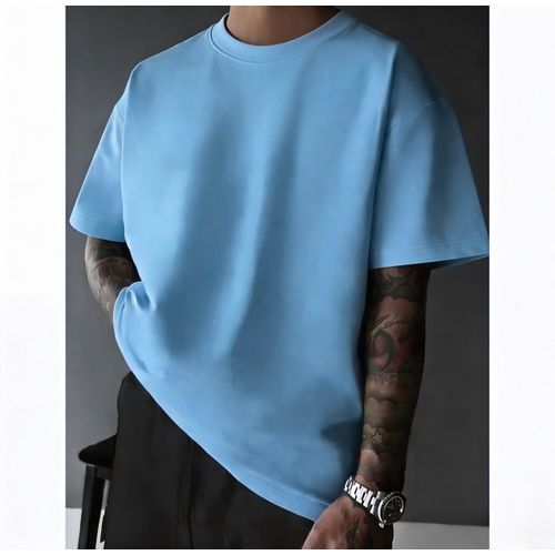 product_image_name-SMT-SKY BLUE PREMIUM 100%COTTON OVERSIZED  POLO TSHIRT ROUND NECK SHORT SLEEVES  TEES POLO FOR MEN -1