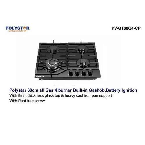 Polystar  4 Burner Gas Hob With Battery Iginition - PVGT60G4CP- 60cm