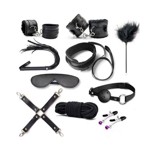 BDSM Kit - 10 Pieces Bondage Kit With Nipple Clamps And Sex Whips