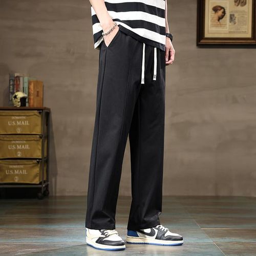 Men Chinese Style Trousers Striped Straight Legs Cotton Linen