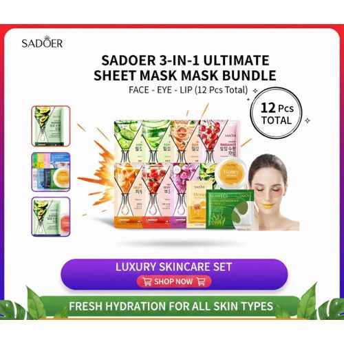 product_image_name-SADOER-Ultimate 3-in-1 Sheet Mask Bundle (12 Pcs Total): Collagen & Hyaluronic Acid Face Mask, Lip Mask, & Under-Eye Patch Set - Hydrating & Anti-Aging Skincare Treat-2