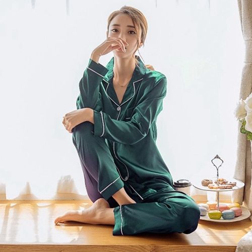 Fashion Womens Silk Satin Pajamas Pyjamas Set Long Sleeve Sleepwear Pijama  Pajamas Suit Female Sleep Two Piece Set Loungewear Plus Size