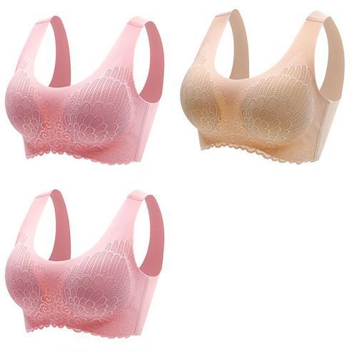 Generic 3pcs Plus Size Bras For Women Push Up Seamles Bra Latex Bralette Bh  With Pad 3XL 4XL Comfort Cooling Gathers(#S12)