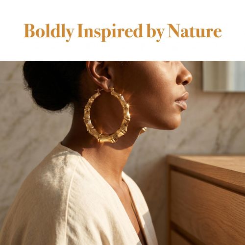 Fashion Women's Gold Bamboo Texture Large Hoop Earrings - image 6