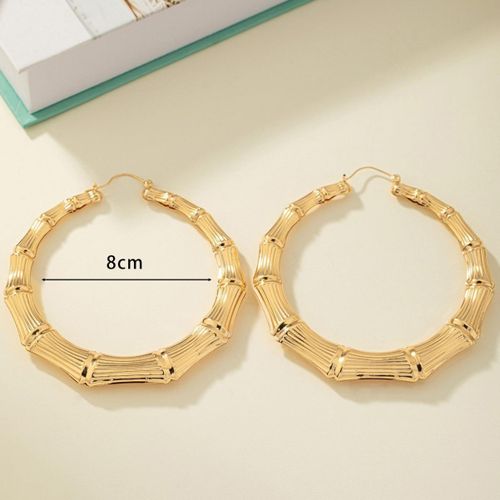 Fashion Women's Gold Bamboo Texture Large Hoop Earrings - image 8