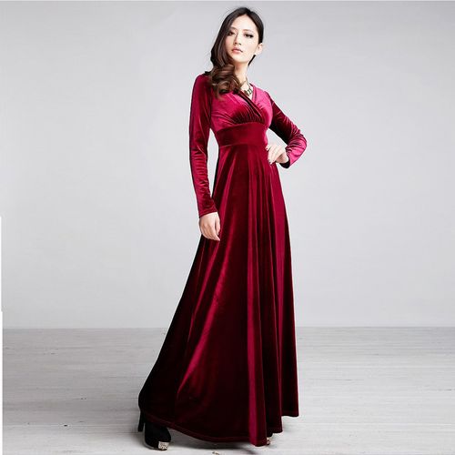 Amazon.com: ADHOWBEW Velvet Dress for Women Elegant Long Sleeve Maxi Dress  Flowy V Neck Formal Long Prom Dress Wedding Guest Dresses Plus Size  Vestidos Elegantes De Mujer para Fiesta Small Black :