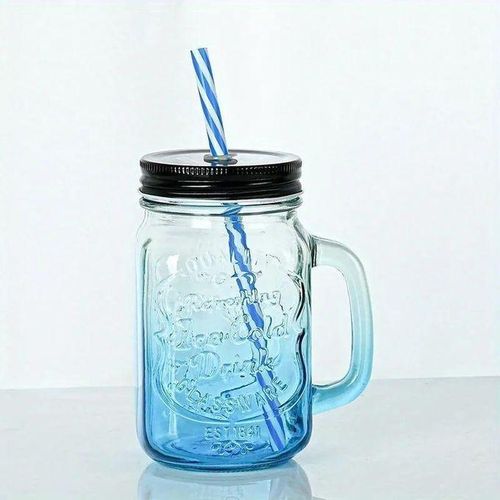product_image_name-Generic-Mason Colorful Jar / Drinking Mugs with Lids and Straws – Reusable Glass Cups for Juice, Smoothies & Iced Drinks-1