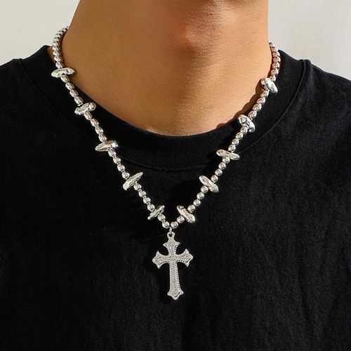 product_image_name-Fashion-Gothic Trendy Cross Silver Bead Necklace For Men-1